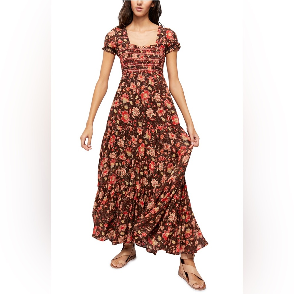 New Free People Getaway Midi Dress Red Black Size Large
